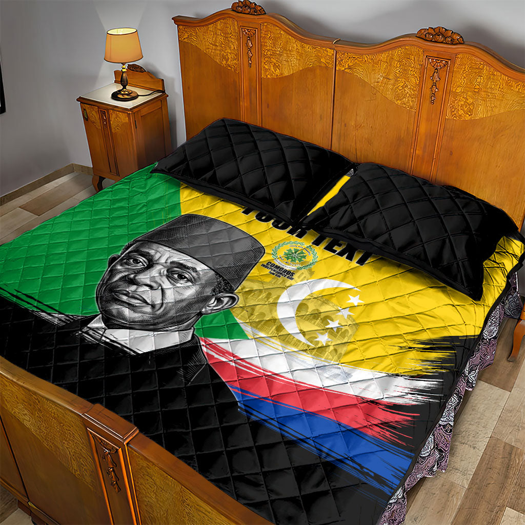 Personalized Comoros Independence Day Quilt Bed Set Ahmed Abdallah Vintage Portrait Sketch