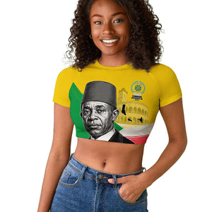 Personalized Comoros Independence Day Raglan Cropped T shirt Ahmed Abdallah Vintage Portrait Sketch