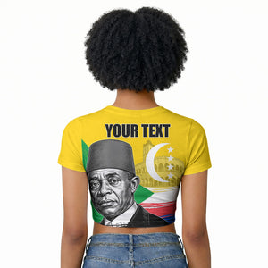 Personalized Comoros Independence Day Raglan Cropped T shirt Ahmed Abdallah Vintage Portrait Sketch