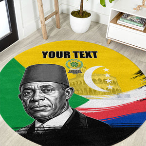 Personalized Comoros Independence Day Round Carpet Ahmed Abdallah Vintage Portrait Sketch