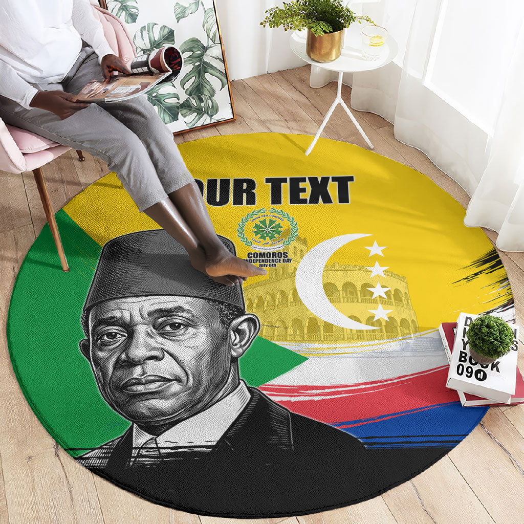Personalized Comoros Independence Day Round Carpet Ahmed Abdallah Vintage Portrait Sketch