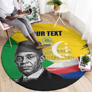 Personalized Comoros Independence Day Round Carpet Ahmed Abdallah Vintage Portrait Sketch