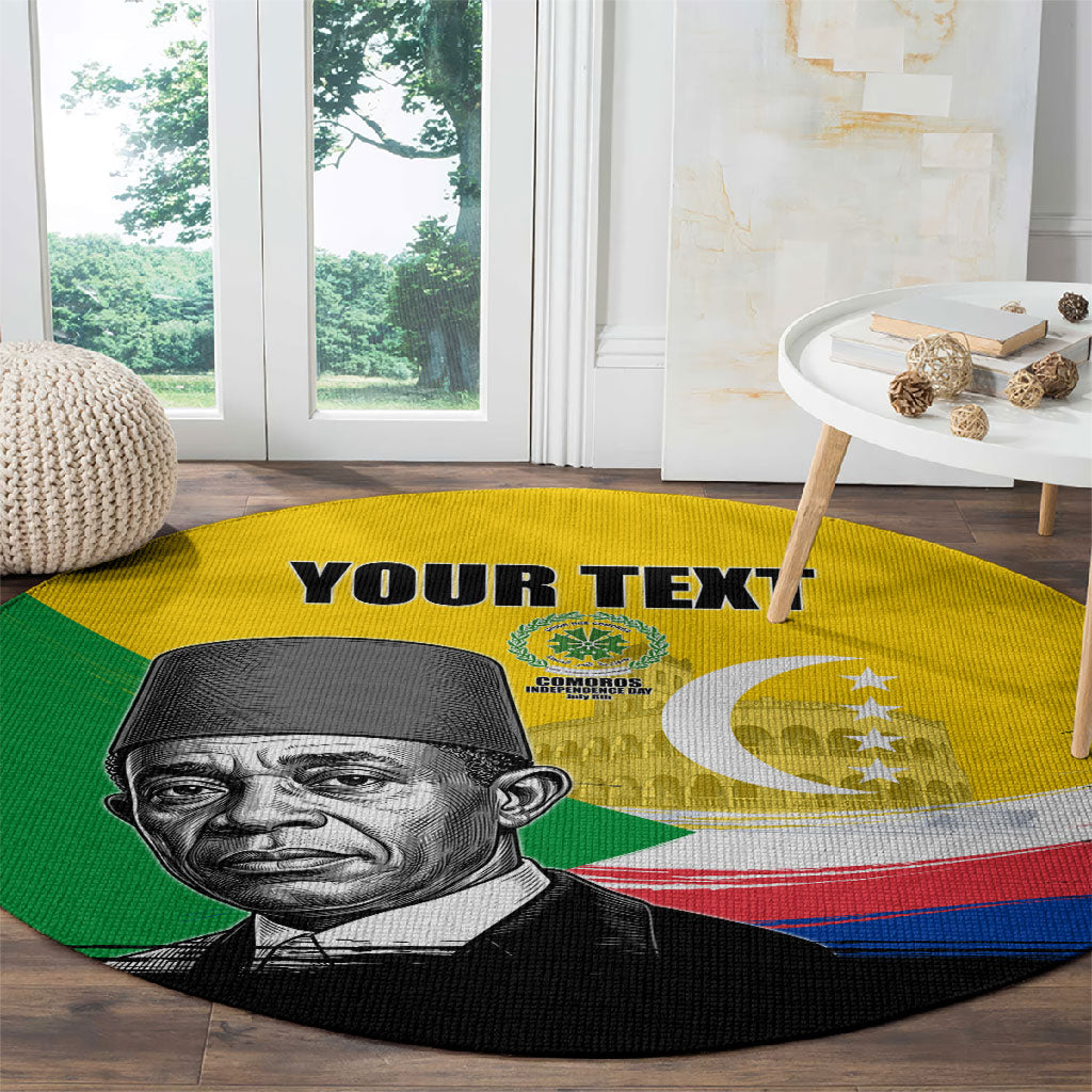 Personalized Comoros Independence Day Round Carpet Ahmed Abdallah Vintage Portrait Sketch