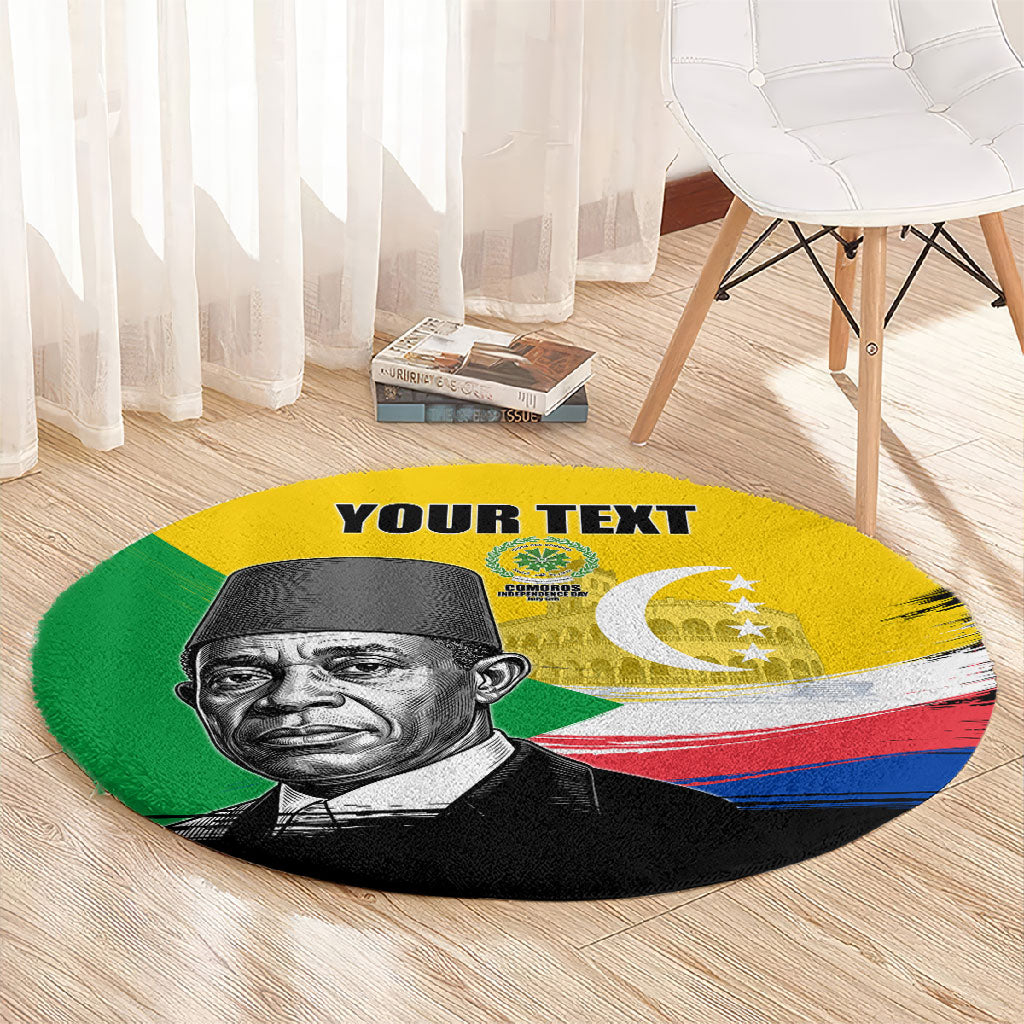 Personalized Comoros Independence Day Round Carpet Ahmed Abdallah Vintage Portrait Sketch