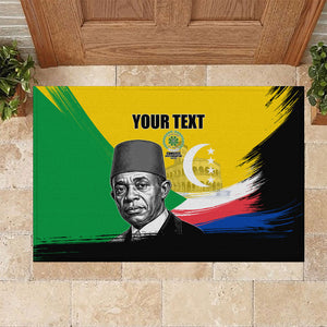 Personalized Comoros Independence Day Rubber Doormat Ahmed Abdallah Vintage Portrait Sketch