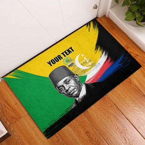 Personalized Comoros Independence Day Rubber Doormat Ahmed Abdallah Vintage Portrait Sketch