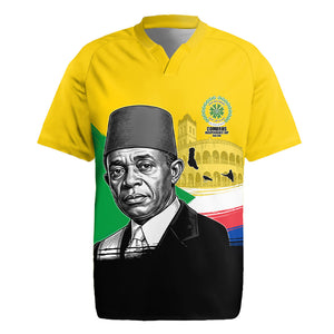 Personalized Comoros Independence Day Rugby Jersey Ahmed Abdallah Vintage Portrait Sketch