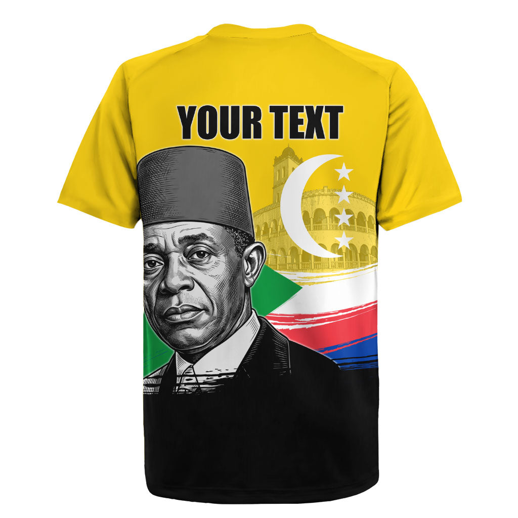 Personalized Comoros Independence Day Rugby Jersey Ahmed Abdallah Vintage Portrait Sketch