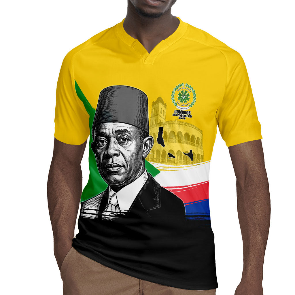 Personalized Comoros Independence Day Rugby Jersey Ahmed Abdallah Vintage Portrait Sketch