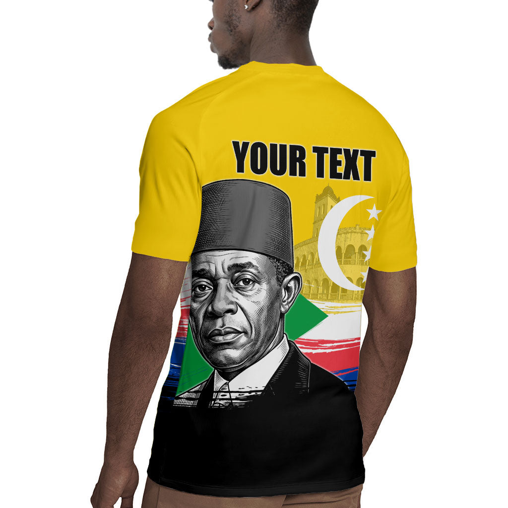 Personalized Comoros Independence Day Rugby Jersey Ahmed Abdallah Vintage Portrait Sketch