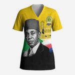Personalized Comoros Independence Day Scrub Top Ahmed Abdallah Vintage Portrait Sketch