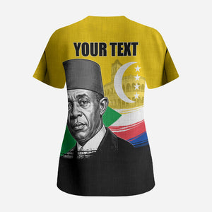 Personalized Comoros Independence Day Scrub Top Ahmed Abdallah Vintage Portrait Sketch
