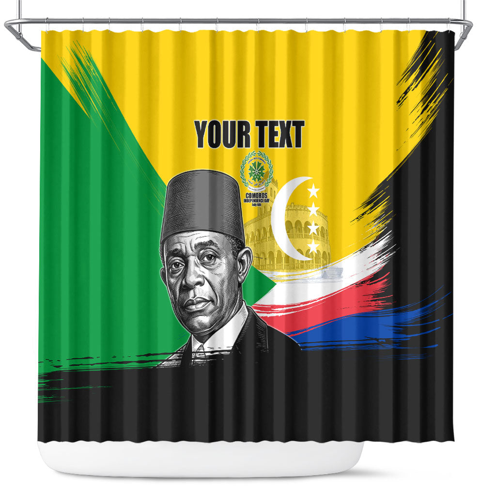 Personalized Comoros Independence Day Shower Curtain Ahmed Abdallah Vintage Portrait Sketch