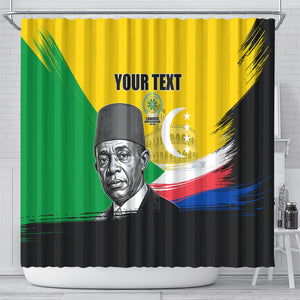 Personalized Comoros Independence Day Shower Curtain Ahmed Abdallah Vintage Portrait Sketch