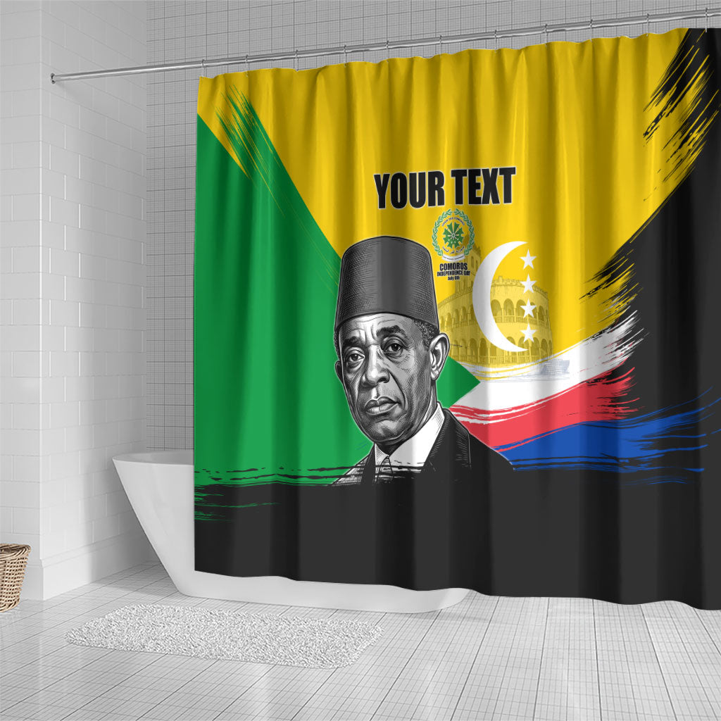 Personalized Comoros Independence Day Shower Curtain Ahmed Abdallah Vintage Portrait Sketch