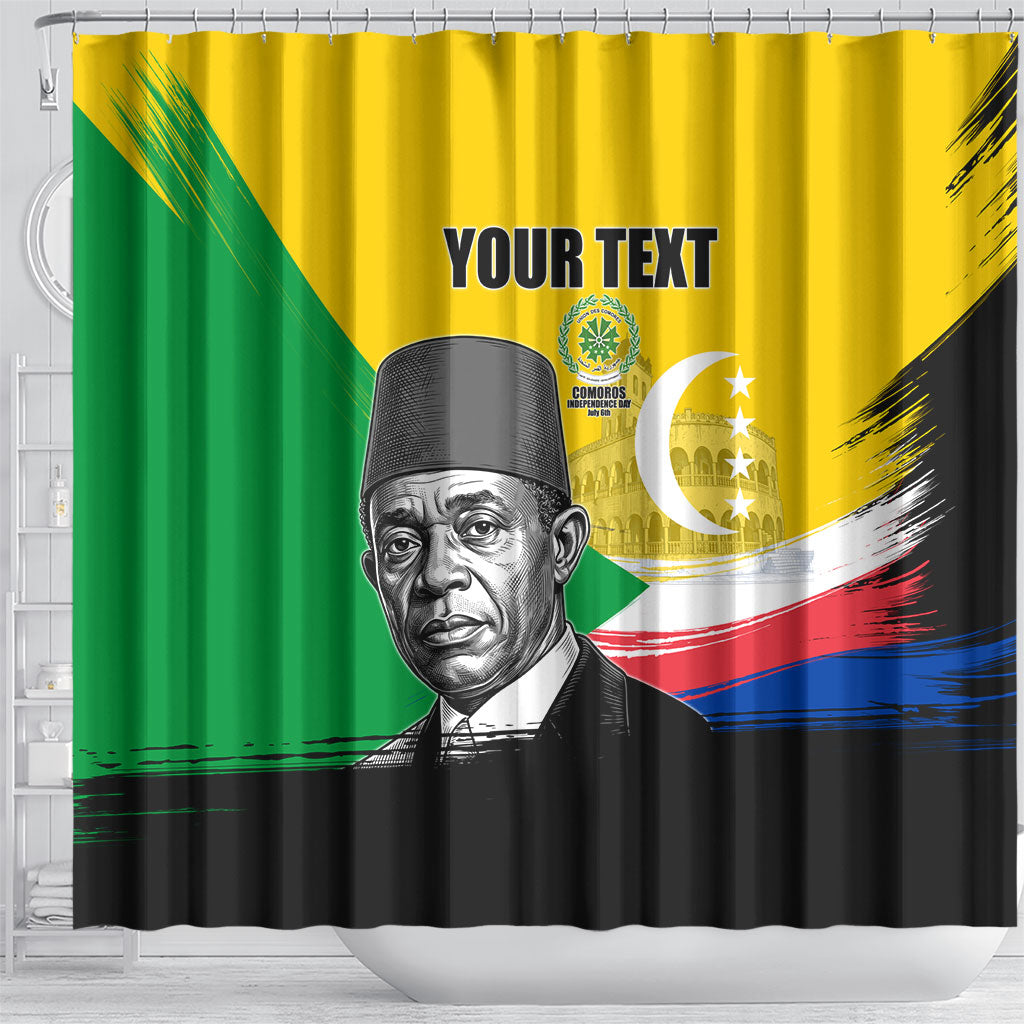 Personalized Comoros Independence Day Shower Curtain Ahmed Abdallah Vintage Portrait Sketch