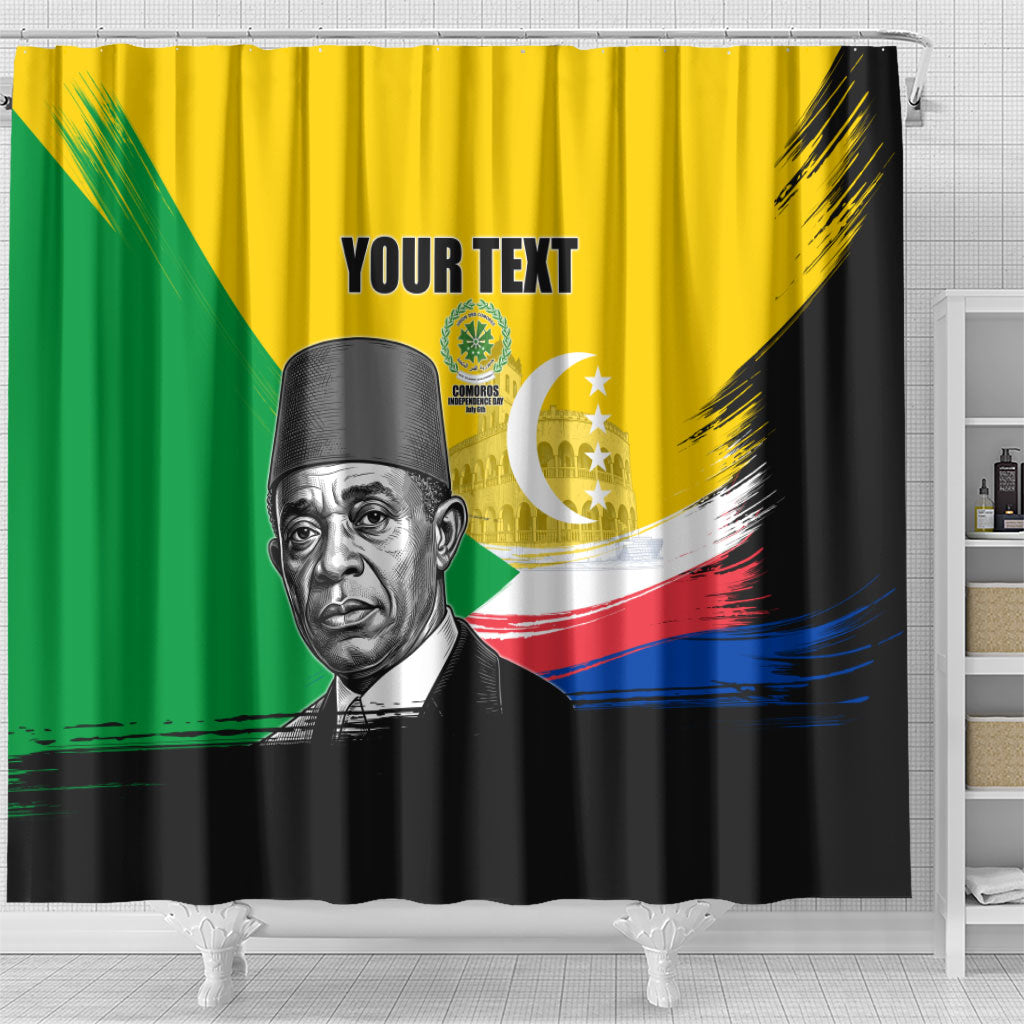 Personalized Comoros Independence Day Shower Curtain Ahmed Abdallah Vintage Portrait Sketch