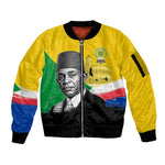 Personalized Comoros Independence Day Sleeve Zip Bomber Jacket Ahmed Abdallah Vintage Portrait Sketch