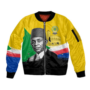Personalized Comoros Independence Day Sleeve Zip Bomber Jacket Ahmed Abdallah Vintage Portrait Sketch