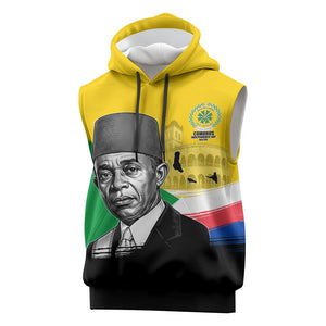 Personalized Comoros Independence Day Sleeveless Hoodie Ahmed Abdallah Vintage Portrait Sketch