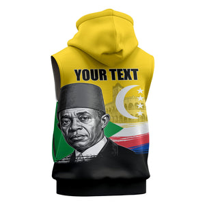 Personalized Comoros Independence Day Sleeveless Hoodie Ahmed Abdallah Vintage Portrait Sketch