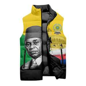 Personalized Comoros Independence Day Sleeveless Puffer Jacket Ahmed Abdallah Vintage Portrait Sketch