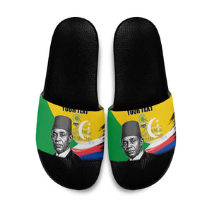 Personalized Comoros Independence Day Slide Sandals Ahmed Abdallah Vintage Portrait Sketch