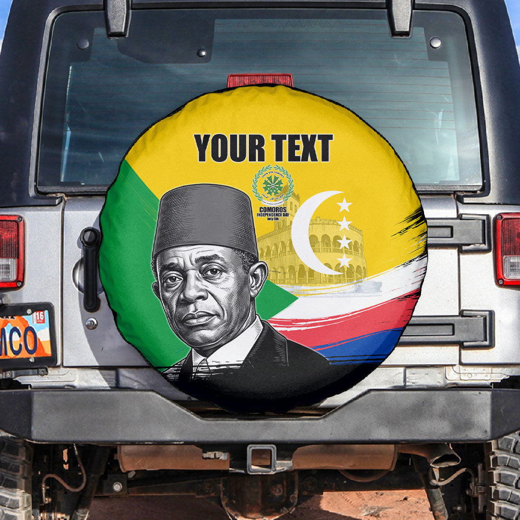 Personalized Comoros Independence Day Spare Tire Cover Ahmed Abdallah Vintage Portrait Sketch