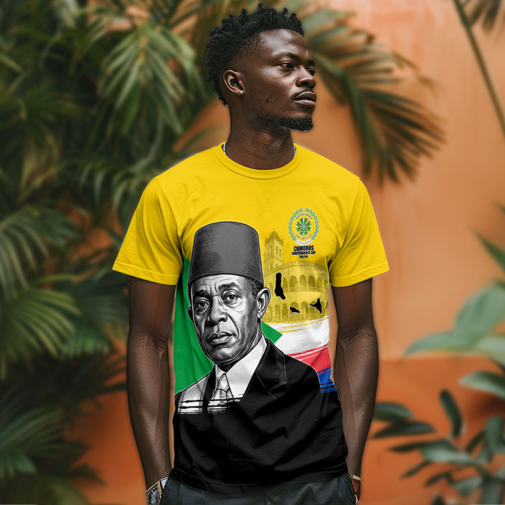 Personalized Comoros Independence Day T shirt Ahmed Abdallah Vintage Portrait Sketch