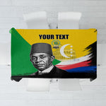Personalized Comoros Independence Day Tablecloth Ahmed Abdallah Vintage Portrait Sketch