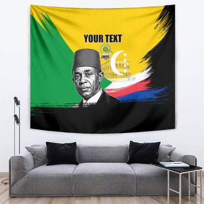 Personalized Comoros Independence Day Tapestry Ahmed Abdallah Vintage Portrait Sketch