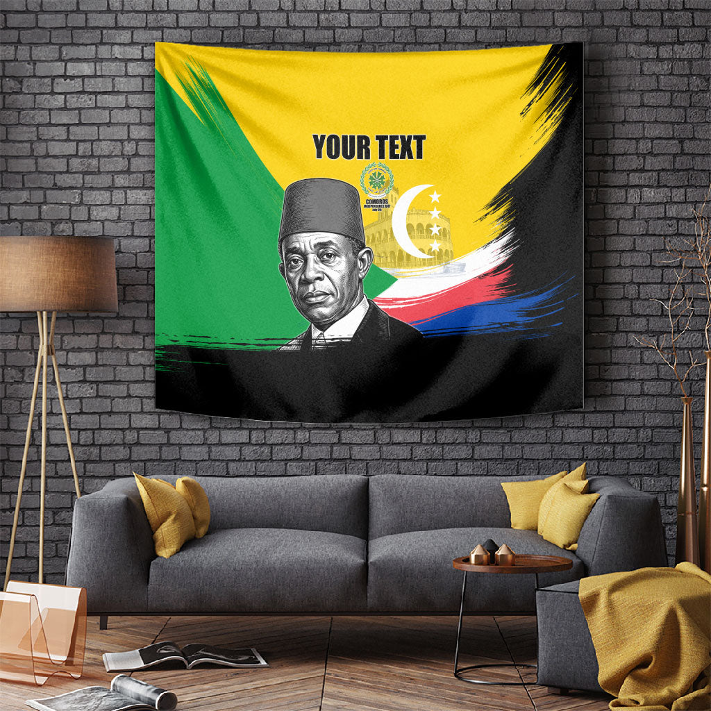 Personalized Comoros Independence Day Tapestry Ahmed Abdallah Vintage Portrait Sketch