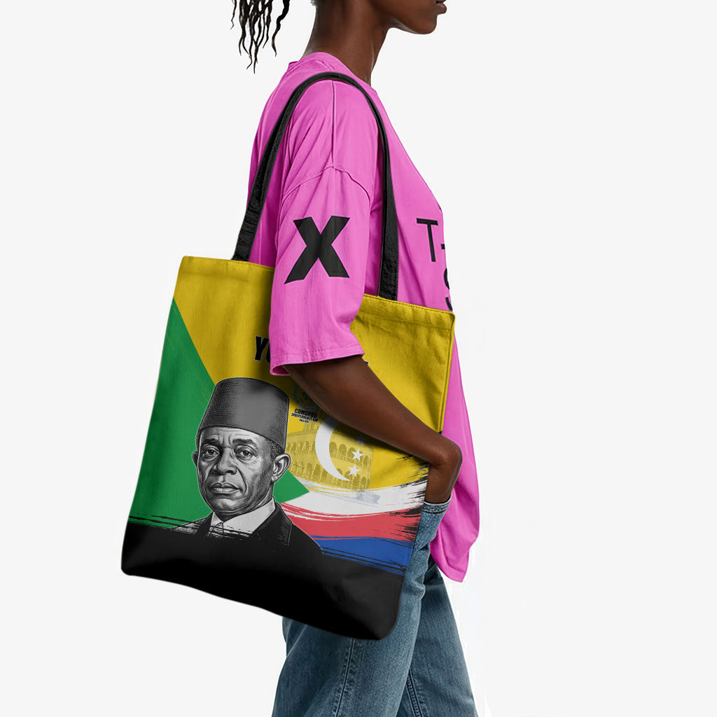 Personalized Comoros Independence Day Tote Bag Ahmed Abdallah Vintage Portrait Sketch