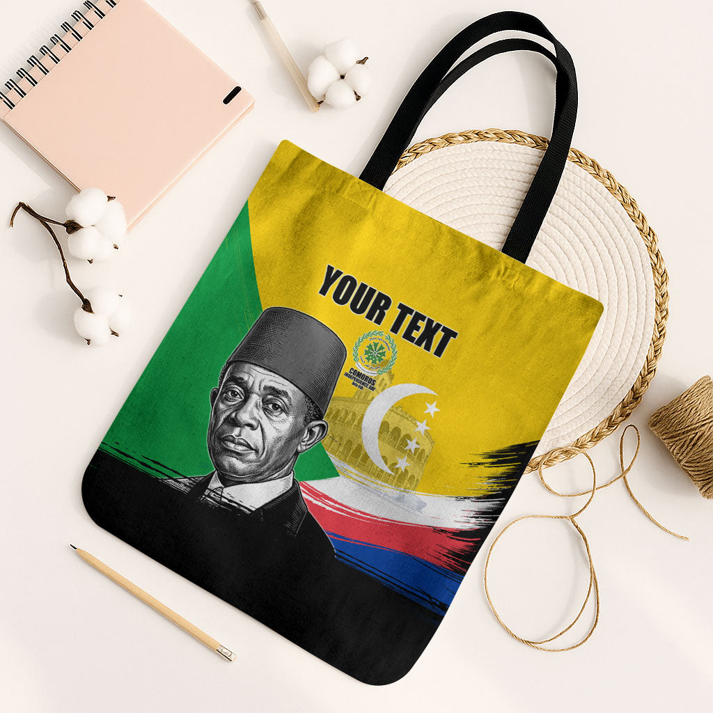 Personalized Comoros Independence Day Tote Bag Ahmed Abdallah Vintage Portrait Sketch