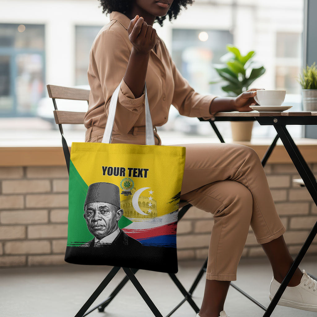 Personalized Comoros Independence Day Tote Bag Ahmed Abdallah Vintage Portrait Sketch