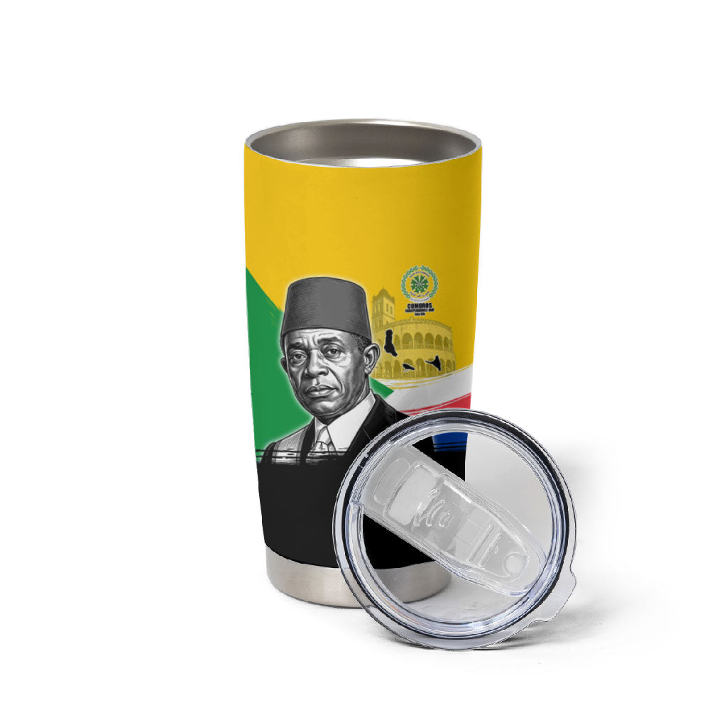 Personalized Comoros Independence Day Tumbler Cup Ahmed Abdallah Vintage Portrait Sketch