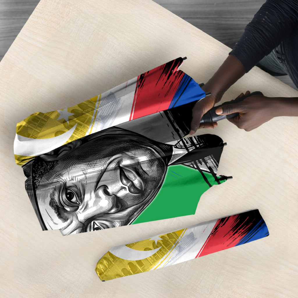 Personalized Comoros Independence Day Umbrella Ahmed Abdallah Vintage Portrait Sketch