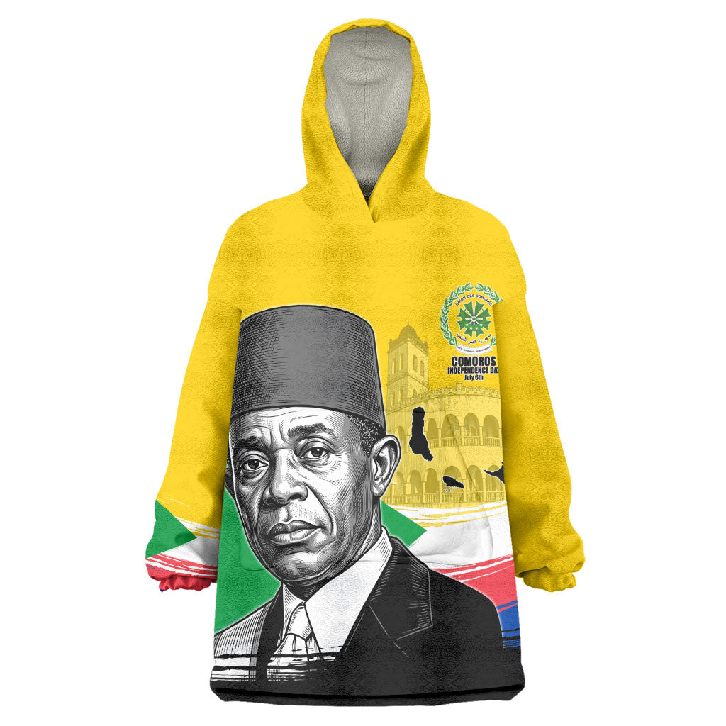 Personalized Comoros Independence Day Wearable Blanket Hoodie Ahmed Abdallah Vintage Portrait Sketch
