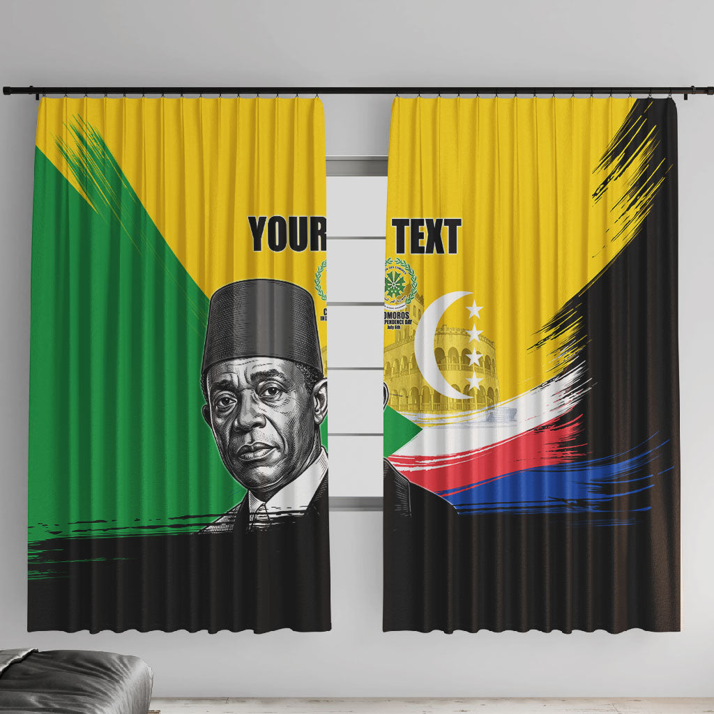 Personalized Comoros Independence Day Window Curtain Ahmed Abdallah Vintage Portrait Sketch