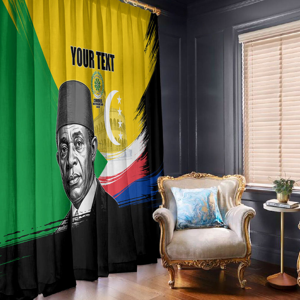 Personalized Comoros Independence Day Window Curtain Ahmed Abdallah Vintage Portrait Sketch