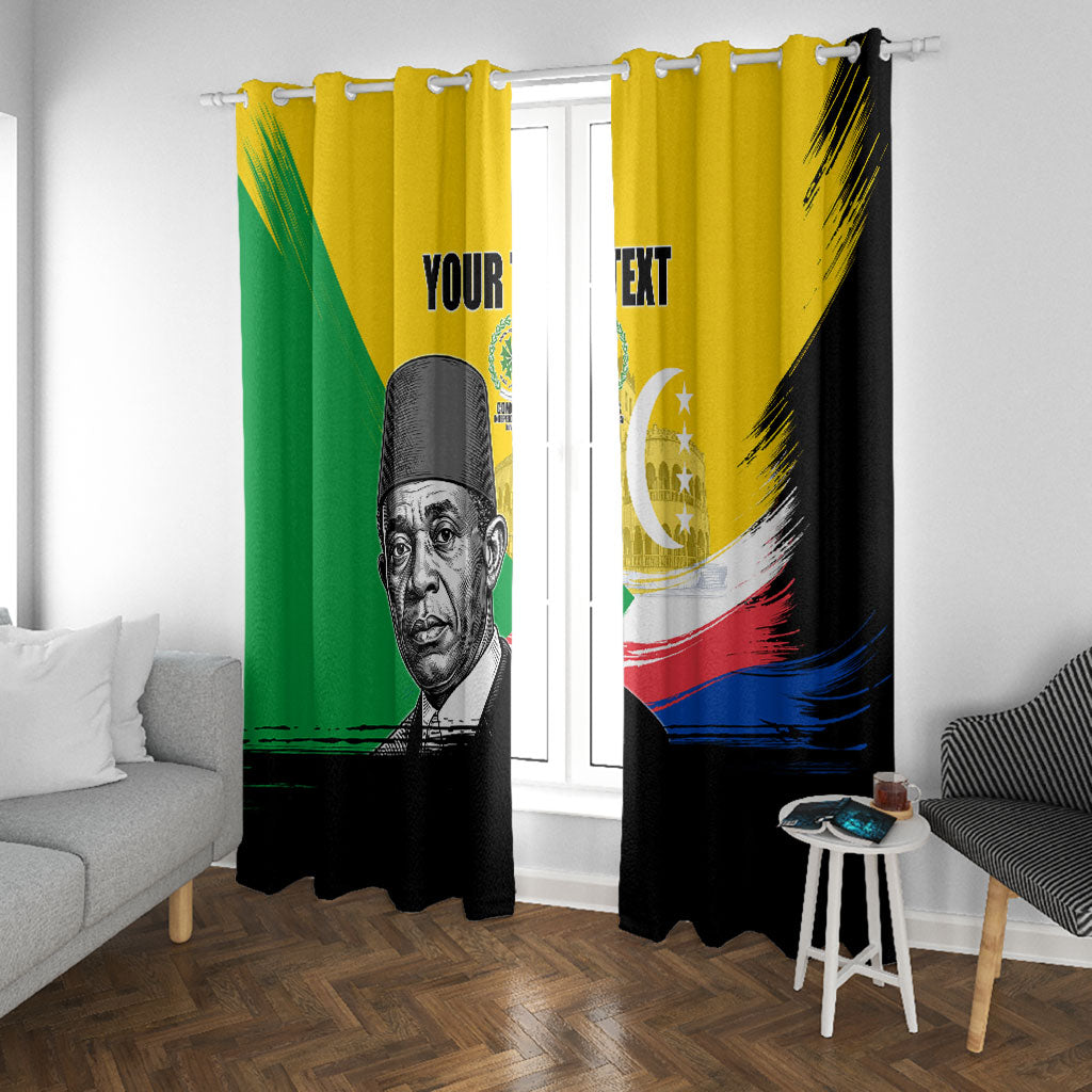 Personalized Comoros Independence Day Window Curtain Ahmed Abdallah Vintage Portrait Sketch