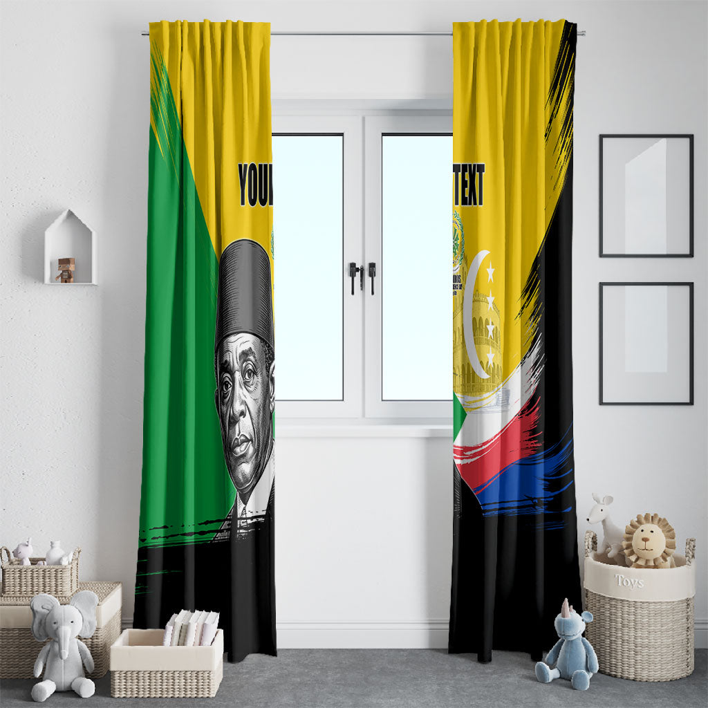 Personalized Comoros Independence Day Window Curtain Ahmed Abdallah Vintage Portrait Sketch