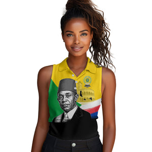 Personalized Comoros Independence Day Women Sleeveless Polo Shirt Ahmed Abdallah Vintage Portrait Sketch