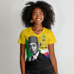 Personalized Comoros Independence Day Women V-Neck T-Shirt Ahmed Abdallah Vintage Portrait Sketch