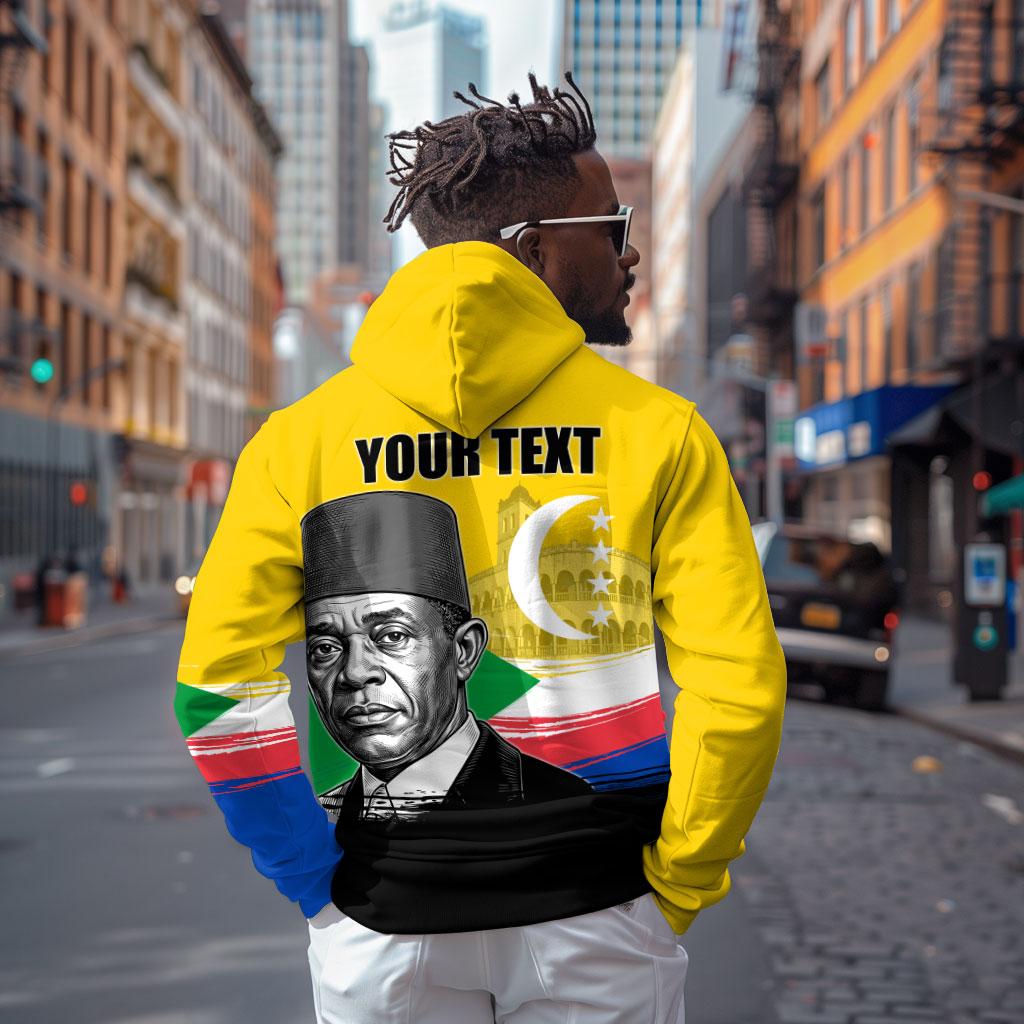 Personalized Comoros Independence Day Zip Hoodie Ahmed Abdallah Vintage Portrait Sketch
