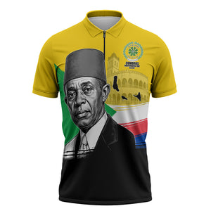 Personalized Comoros Independence Day Zipper Polo Shirt Ahmed Abdallah Vintage Portrait Sketch