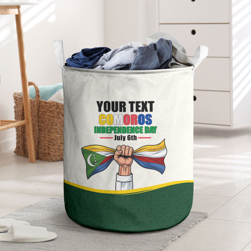 Personalized Comoros Independence Day Laundry Basket July 6th National Pride Flag Graphic With Heritage Emblem
