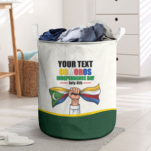 Personalized Comoros Independence Day Laundry Basket July 6th National Pride Flag Graphic With Heritage Emblem