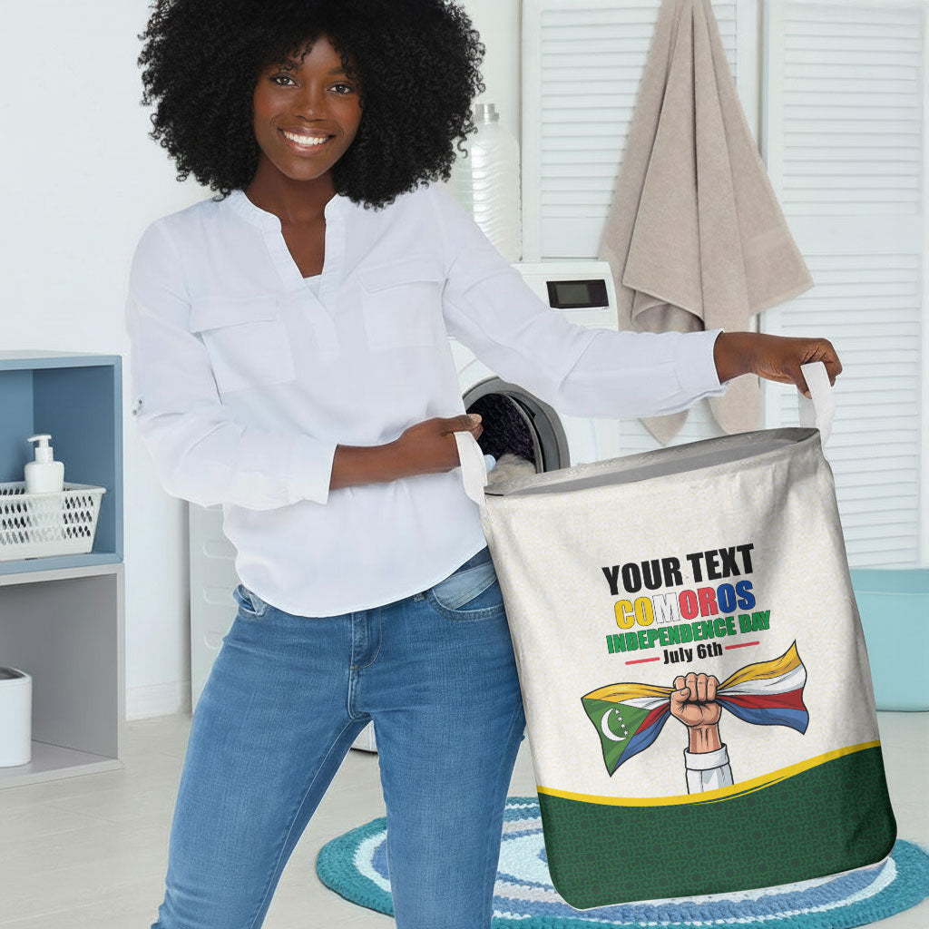 Personalized Comoros Independence Day Laundry Basket July 6th National Pride Flag Graphic With Heritage Emblem