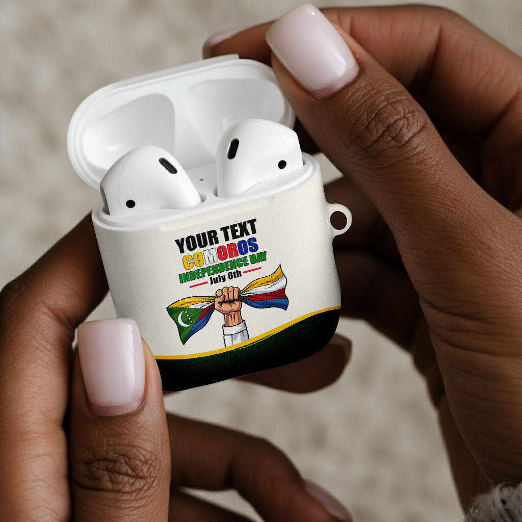 Personalized Comoros Independence Day AirPods Case July 6th National Pride Flag Graphic With Heritage Emblem